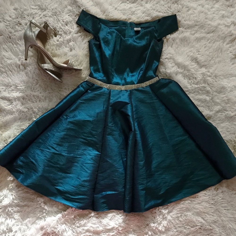 Teal Bardot Dress